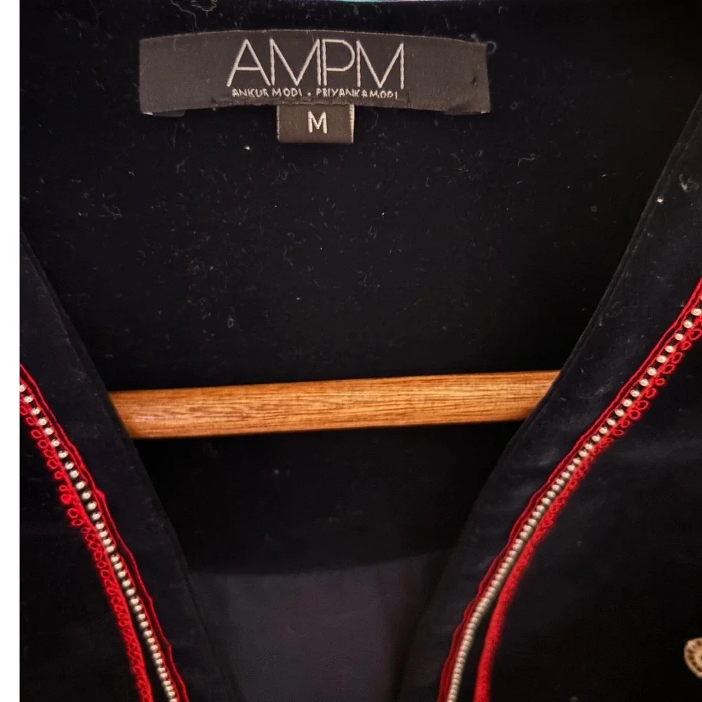 AMPM Ankur Modi Priyanka Modi Black Velvet Embellished Jacket Sz M Lux Old Money
